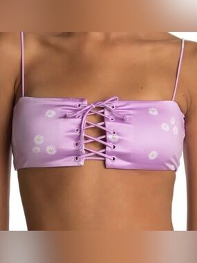Bondeye Lilac Daisy Lace-Up Bikini Top Size M